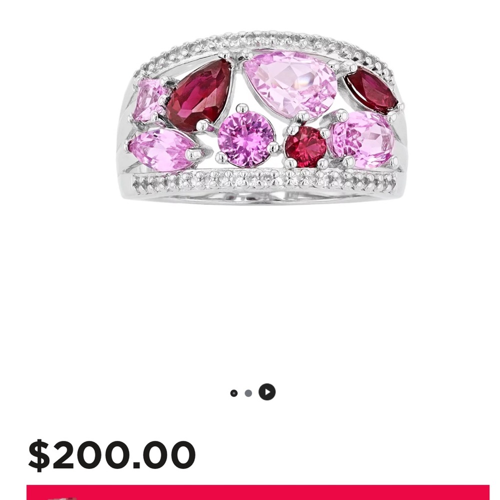 Ruby, white and pink sapphire sterling silver bracelet and ring set.